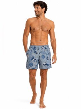 AFTCO Boatbar Fishing Swim Trunks S EUC Nautical Map Boat Print FishermanCore